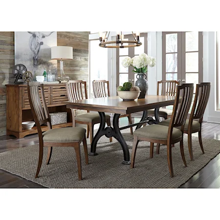 7 Piece Trestle Table and Spindle Chair Set